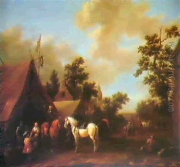 Reiter Halten Vor Einem Jahrmarkzelt Oil Painting by Barend Gael