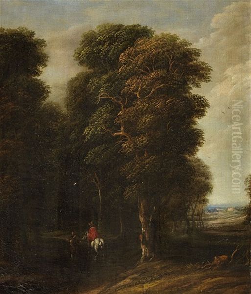 Wooded Landscape With A Rider Oil Painting by Cornelis Gael