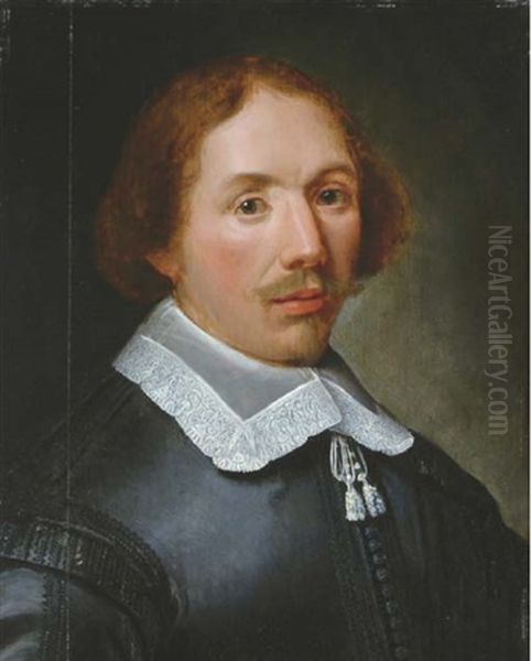 Portrait Of A Gentleman (the Artist?), Half-length, In A Black Costume Oil Painting by Alexander Van Gaelen