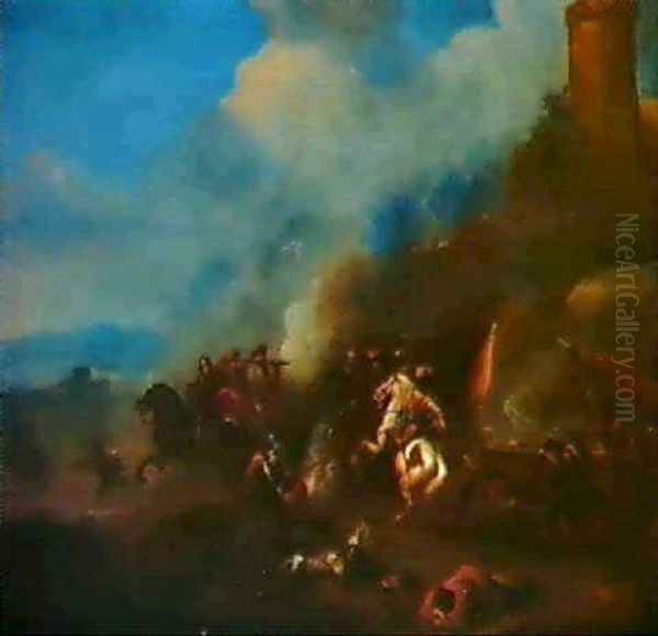 Ryttarbatalj Vid En Borg Oil Painting by Alexander Van Gaelen