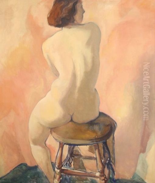 Seated Nude Oil Painting by Carl Frederick Gaertner