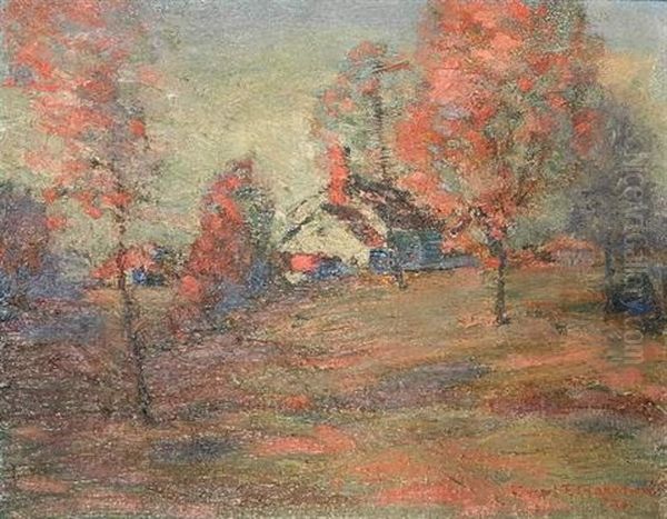 House In Fall Landscape Oil Painting by Carl Frederick Gaertner