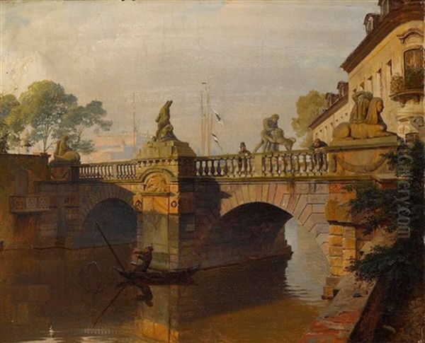 Berlin - Der Konigsgraben Mit Der Herkulesbrucke Oil Painting by Johann Philipp Eduard Gaertner