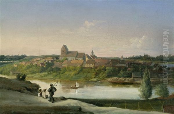 Ansicht Der Stadt Lychen Mit Blick Uber Den Stadtsee Auf St. Johannes Und Das Stargarder Tor Oil Painting by Johann Philipp Eduard Gaertner