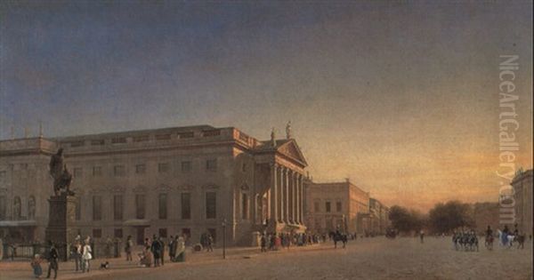 Berlin, Opernplatz Mit Blick Auf Oper Und Lindenallee Im    Abendlicht Oil Painting by Johann Philipp Eduard Gaertner