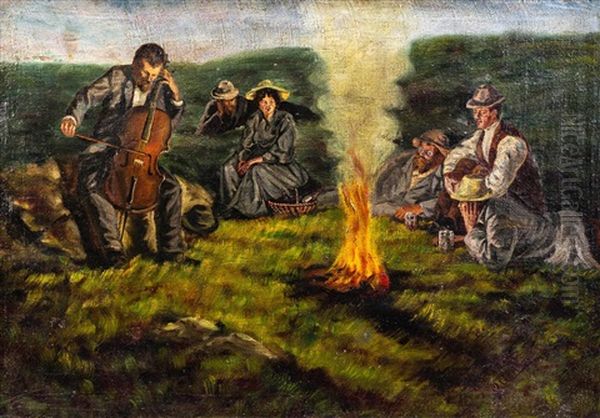 Am Lagerfeuer Oil Painting by Otto Edward Philip Gaertner