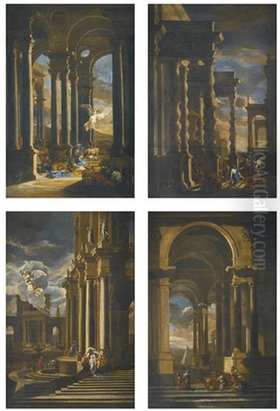 The Angel Appearing To Abraham; The Banishment Of Hagar; The Departure Of Jacob; Joseph Recognised By His Brothers (set Of 4) Oil Painting by Filippo (il Bizzarro) Gagliardi