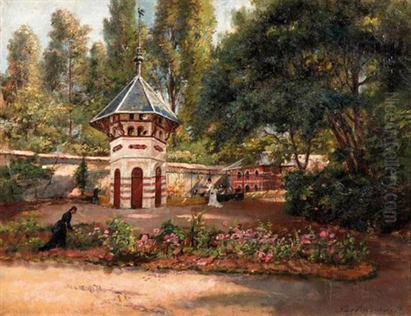 Pigeonnier Dans Un Jardin Anime, 1877 Oil Painting by Julien Gustave Gagliardini