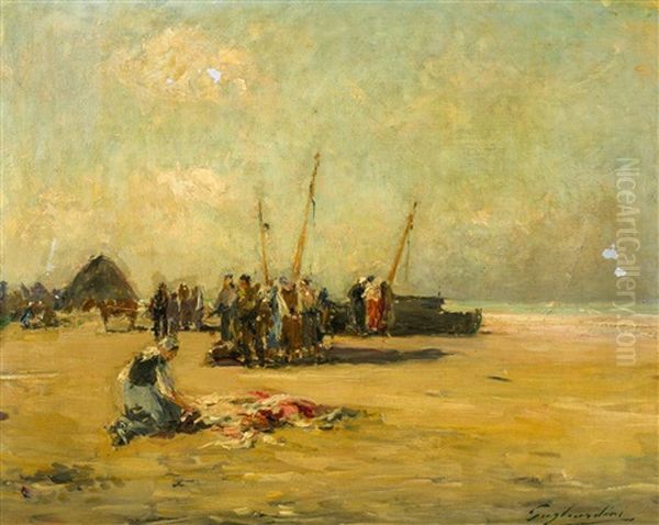 Scene De Plage Oil Painting by Julien Gustave Gagliardini