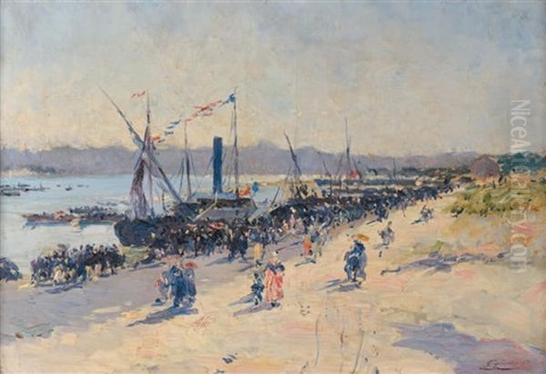 Bateau De Plaisance, Tamaris Toulon Oil Painting by Julien Gustave Gagliardini