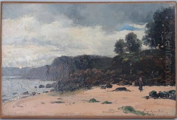 Promeneuse Sur La Cote Rocheuse Oil Painting by Julien Gustave Gagliardini