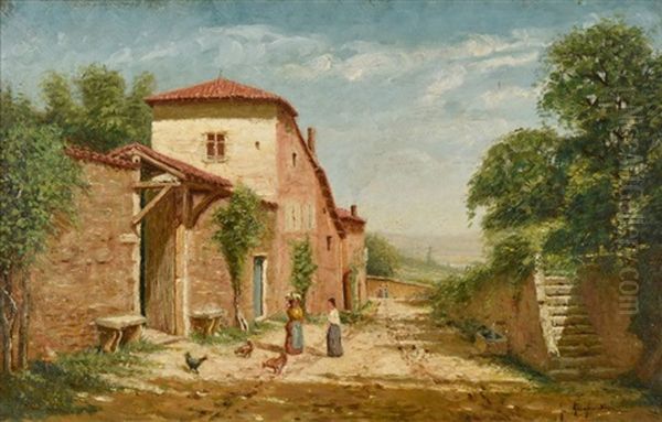 Rue De Village Provencal Oil Painting by Julien Gustave Gagliardini