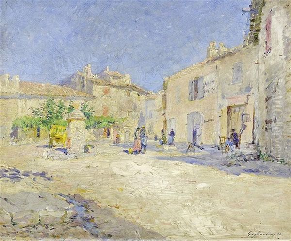 Place De Village En Provence Oil Painting by Julien Gustave Gagliardini