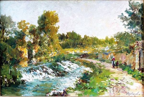 Paysanne Sur Un Chemin De Campagne Oil Painting by Julien Gustave Gagliardini