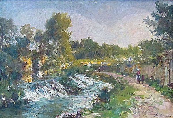 Paysanne Sur Un Chemin De Campagne Oil Painting by Julien Gustave Gagliardini