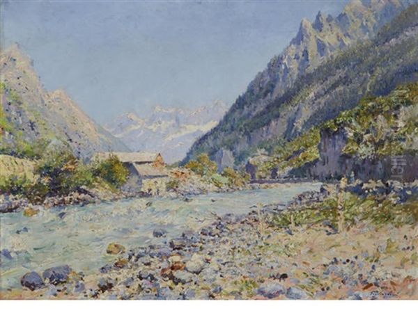 A River In The Alps Oil Painting by Julien Gustave Gagliardini