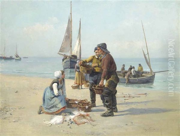 Sorting The Catch Oil Painting by Julien Gustave Gagliardini