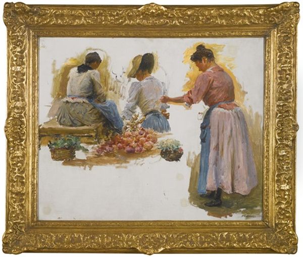 Trois Femmes Au Marche Oil Painting by Julien Gustave Gagliardini