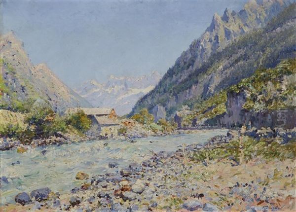 A River In The Alps Oil Painting by Julien Gustave Gagliardini