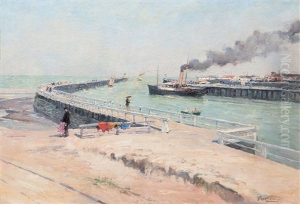 Ponton Aux Alentours De Deauville by Julien Gustave Gagliardini