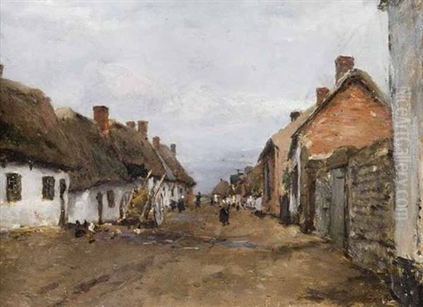 Rue Animee Dans Un Village De Pecheurs Oil Painting by Julien Gustave Gagliardini