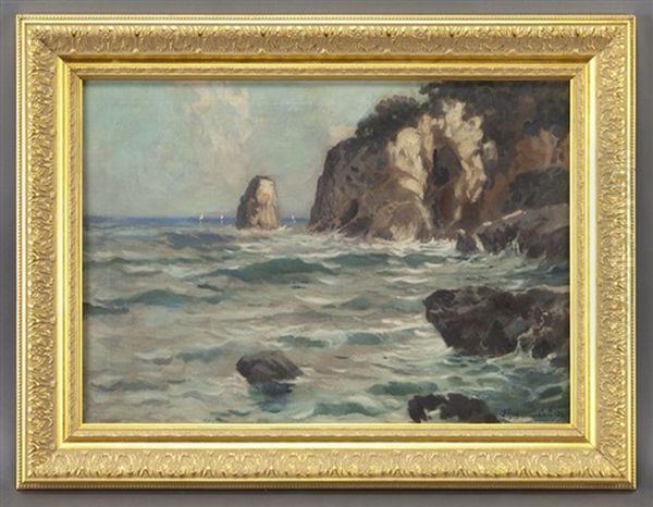 View Of A Rocky Coastline Oil Painting by Julien Gustave Gagliardini