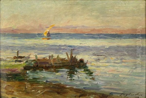 Marine Au Soleil Couchant Oil Painting by Julien Gustave Gagliardini