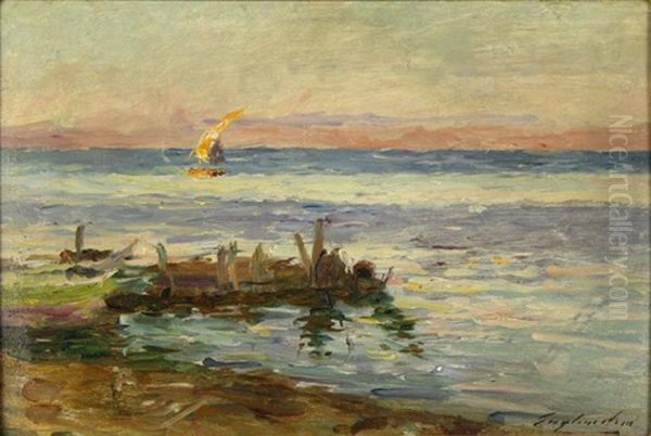 Marine Au Soleil Couchant Oil Painting by Julien Gustave Gagliardini