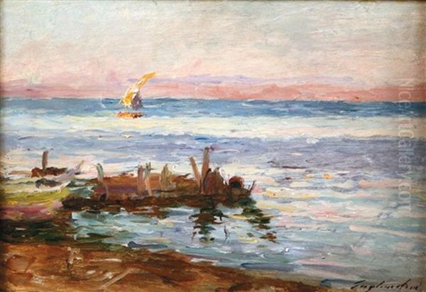 Marine Au Soleil Couchant Oil Painting by Julien Gustave Gagliardini