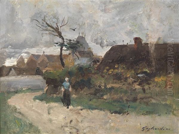 Village De Roussillan Oil Painting by Julien Gustave Gagliardini