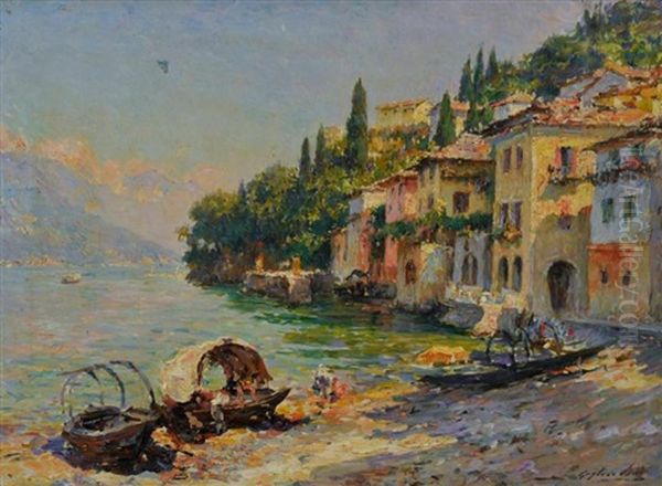 Vue Du Lac De Come? Oil Painting by Julien Gustave Gagliardini