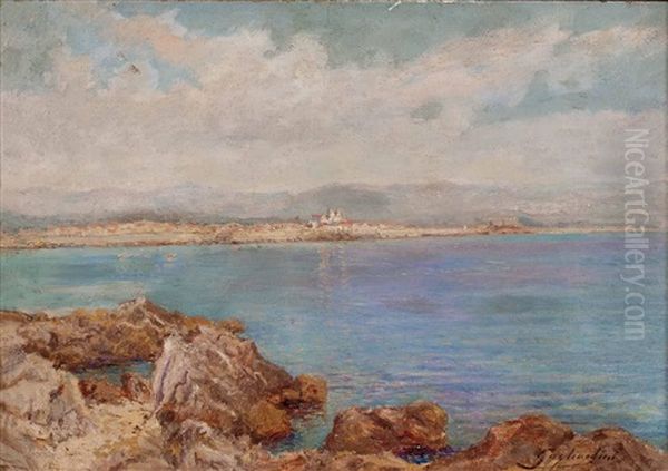 Mediterrane Landschaft Mit Hafenstadt Oil Painting by Julien Gustave Gagliardini