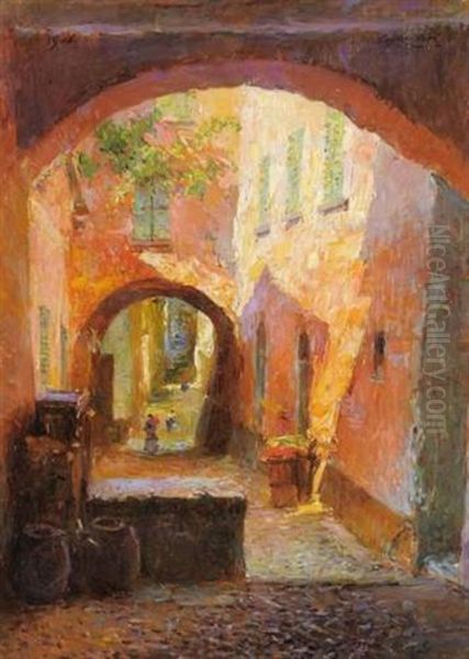 Ruelle D'un Village De Provence Oil Painting by Julien Gustave Gagliardini