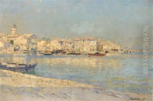 Port Mediterraneen Oil Painting by Julien Gustave Gagliardini