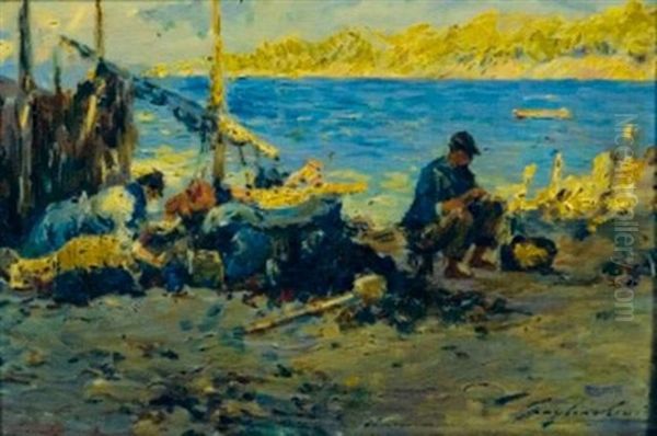 Apres La Peche A Marseille Oil Painting by Julien Gustave Gagliardini