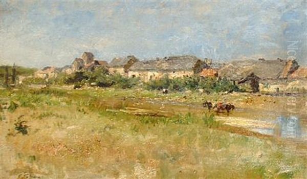 Village By A River Oil Painting by Julien Gustave Gagliardini