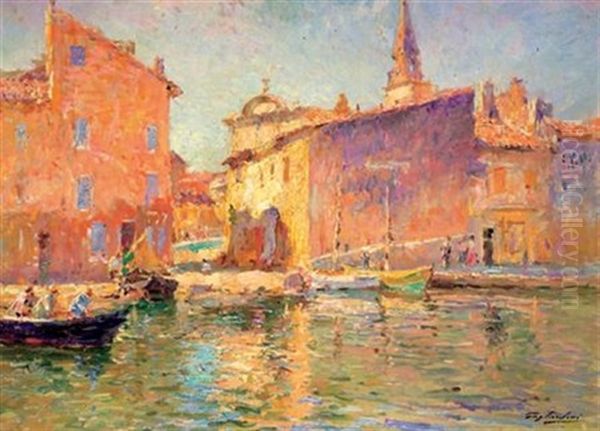 Vue Des Martigues Oil Painting by Julien Gustave Gagliardini