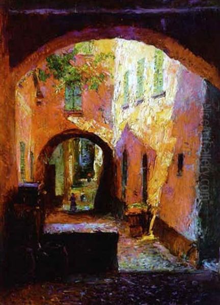 Rue De Village Oil Painting by Julien Gustave Gagliardini