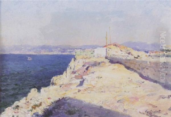 Summer On The Mediterranean Coast Oil Painting by Julien Gustave Gagliardini