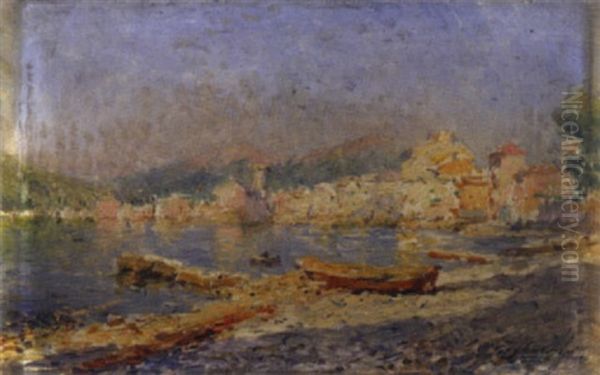 Village Au Bord De La Mediterranee Oil Painting by Julien Gustave Gagliardini