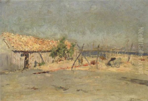 Maison Pres De La Plage En Camargue Oil Painting by Julien Gustave Gagliardini