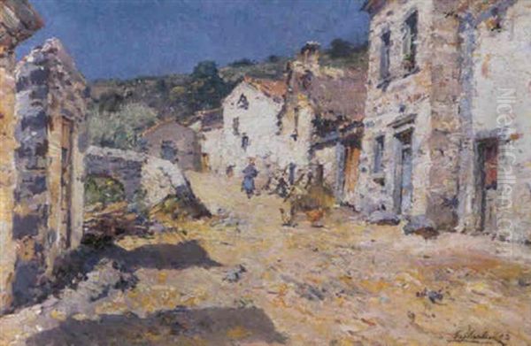 Village Ensoleille Oil Painting by Julien Gustave Gagliardini