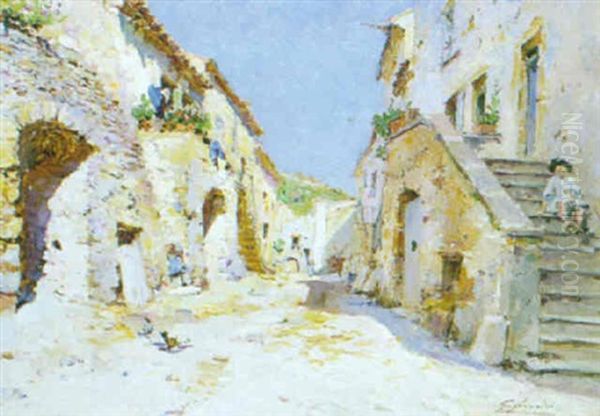 La Rue Du Village Oil Painting by Julien Gustave Gagliardini