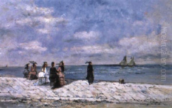 Elegantes Sur La Plage Oil Painting by Julien Gustave Gagliardini