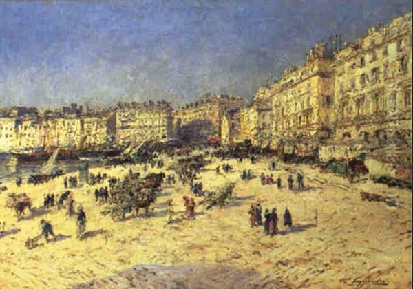 Marseille: Cannebiere Et Quai Du Vieux Port Oil Painting by Julien Gustave Gagliardini