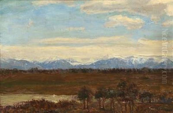 Landscape With Mountains In The Background Oil Painting by Paul-Leon Gagneau