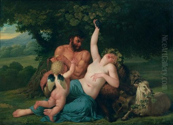 Bacchante Et Satyre Avec Un Cupidon Dans Un Paysage Oil Painting by Benigne Gagneraux