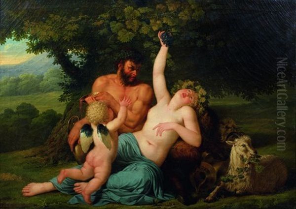 Bacchante Et Satyre Avec Un Cupidon Dans Un Paysage Oil Painting by Benigne Gagneraux