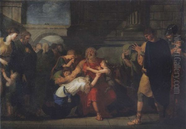 Oedipe Aveugle Recommande Sa Famille Aux Dieux Oil Painting by Benigne Gagneraux