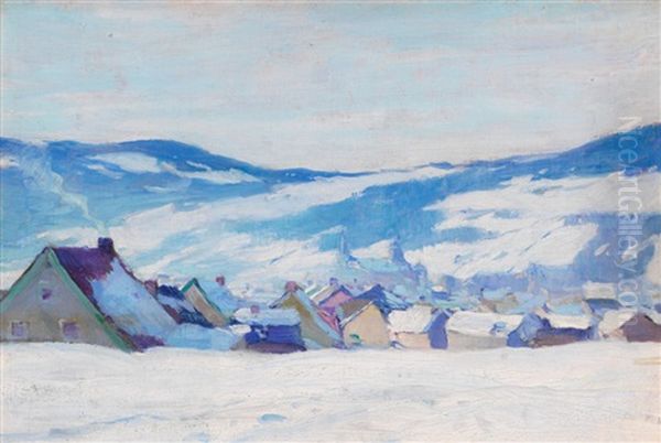 Village Of Baie St. Paul Oil Painting by Clarence Alphonse Gagnon